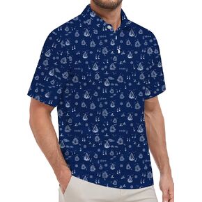 Mens Golf Shirt Printed Regular Fit Moisture Wicking Short Sleeve Performance Polo Shirt (S - 4XL)