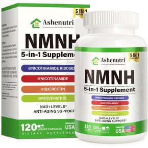 NMNH (Dihydronicotinamide mononucleotide) ، ملحق بديل NMN W/niacinamide (فيتامين B3) ، Quercetin ، trans-resveratrol ، دعم NAD+، صحة الخلايا الجلدية*، مضادة للتشجيع والطاقة ، 120 قبعات