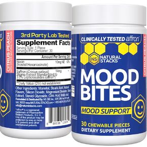 Saffron Supplement with Vitamin B3 - Mood Support Supplement - 14mg Saffron Extract & 62mg Vitamin B3 Niacin - Mood Bites for Stress Relief - Clinically Tested Affron - 30 Citrus Peach Chewables