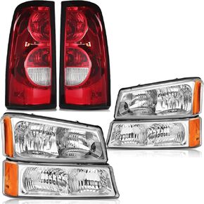 Headlights Tail Lights Assembly Combo Compatible with 2003-2006 Chevy Silverado 1500 2500 & HD Models, 07 Chevy Silverado Classic Headlamp Taillights Set