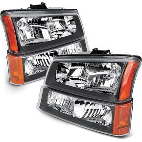 Headlights Tail Lights Combo Compatible with 2003-2006 Chevy Silverado 1500 2500 3500, 07 Chevy Silverado Classic Replacement Head light Rear Brake Lamp Assembly, Black Housing Amber Corner