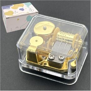Pursuestar Edelweiss Wind Up Music Box, Clear Gold Musical Box for Mom/Dad/Daughter/Son - Unique Best Gifts for Birthday Christmas Wedding Mother's Day