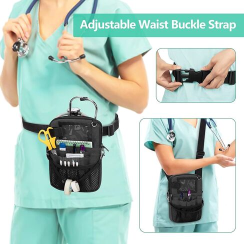 Trunab Nurse Fanny Pack with Tape Holder and Medical Gear Pockets, Utility Nurse Waist Storage Bag, with Adjustable Waist Strap, Nurse Belt Organizer Pouch for Stethoscopes, Scissors Black in Kuwait
