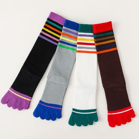 2 Pairs Cotton Long Five Finger Socks Calf High Toe Socks Colorful Stripe Winter Leg Warmers Stockings for Women Girls in Saudi Arabia