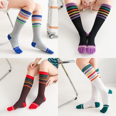 2 Pairs Cotton Long Five Finger Socks Calf High Toe Socks Colorful Stripe Winter Leg Warmers Stockings for Women Girls in Saudi Arabia