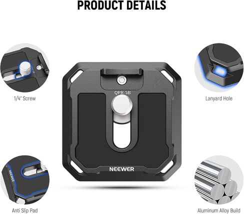 Neewer 2 حزمة لوحة الإصدار السريع مع أربعة فتحات جانبية من نوع Arca ومسمار 1/4 بوصة، محول تثبيت حامل ثلاثي القوائم للكاميرا مقاس 38 مم متوافق مع مشبك حقيبة الظهر لالتقاط تصميم الذروة V3 متوافق مع Falcam F38، QRP-5 in Kuwait