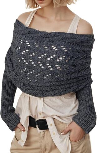 Knitted Cable Wrap,Shrugs for Women,Knitted Wrap,Scarf with Sleeves for Women,Sweater Scarf with Sleeves(Black) in Saudi Arabia