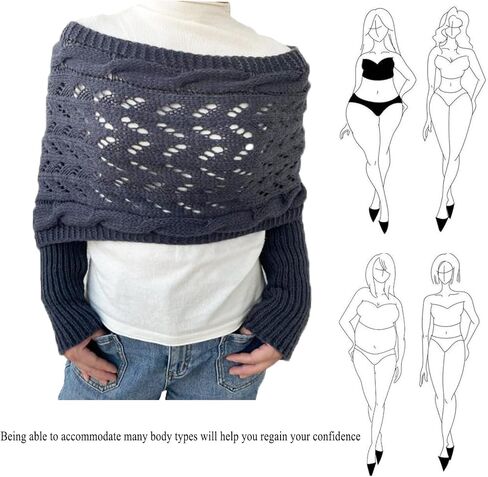 Knitted Cable Wrap,Shrugs for Women,Knitted Wrap,Scarf with Sleeves for Women,Sweater Scarf with Sleeves(Black) in Saudi Arabia