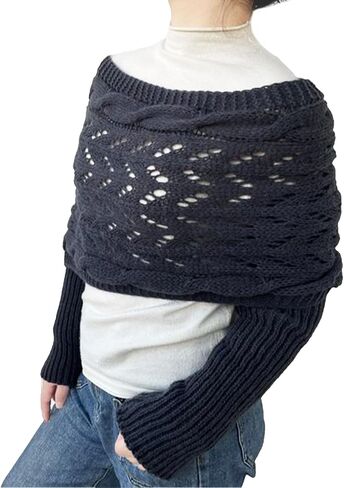 Knitted Cable Wrap,Shrugs for Women,Knitted Wrap,Scarf with Sleeves for Women,Sweater Scarf with Sleeves(Black) in Saudi Arabia