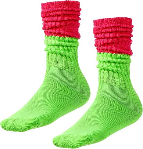 Neon Slouch Socks, 80s 90s Scrunchy Socks for Women Soft Extra Long Scrunch Socks Women's Leg Warmers for Neon Party in Saudi Arabia