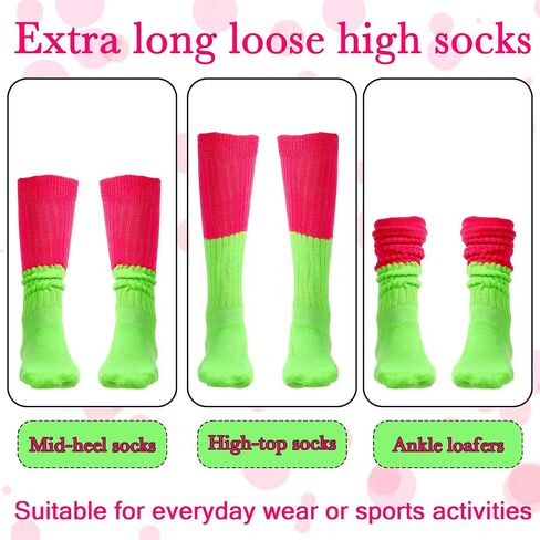 Neon Slouch Socks, 80s 90s Scrunchy Socks for Women Soft Extra Long Scrunch Socks Women's Leg Warmers for Neon Party in Saudi Arabia
