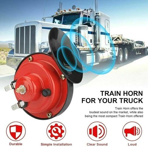 Train Horns Car Horn Car Air Electric Snail Horn 300DB Super Loud Air Horn Waterproof Automotive Accessories Universal for Car Truck Motorcycle Boat (Red, 24V, 1 Pack) in Kuwait