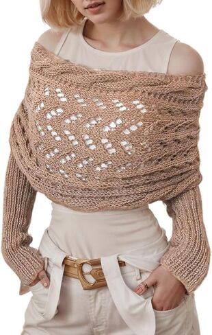 Knitted Cable Wrap,Shrugs for Women,Knitted Wrap,Scarf with Sleeves for Women,Sweater Scarf with Sleeves(Black) in Saudi Arabia