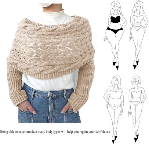 Knitted Cable Wrap,Shrugs for Women,Knitted Wrap,Scarf with Sleeves for Women,Sweater Scarf with Sleeves(Black) in Saudi Arabia