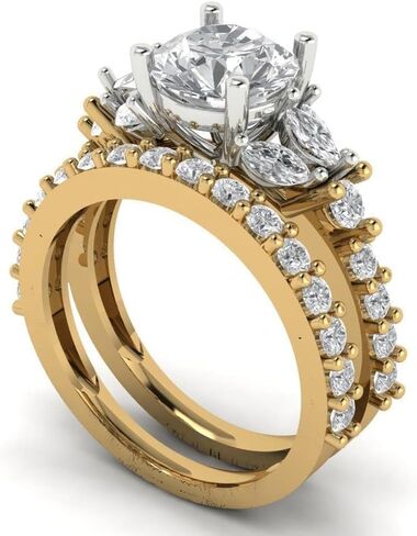 Clara Pucci 3.06 ct Round Cut Moissanite 14k Yellow/White Gold Solitaire with Accents Wedding Bridal Engagement Promise Ring Band Set in Saudi Arabia