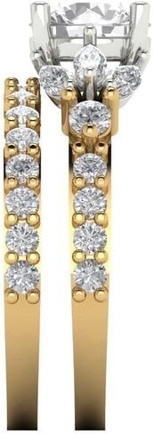 Clara Pucci 3.06 ct Round Cut Moissanite 14k Yellow/White Gold Solitaire with Accents Wedding Bridal Engagement Promise Ring Band Set in Saudi Arabia