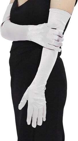 SUFEINI Women Long Satin Gloves Stretchy Elbow Length 21‘’ Opera Party Gloves 1920 s Womens Flapper Gloves in Saudi Arabia