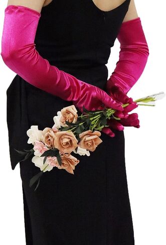SUFEINI Women Long Satin Gloves Stretchy Elbow Length 21‘’ Opera Party Gloves 1920 s Womens Flapper Gloves in Saudi Arabia