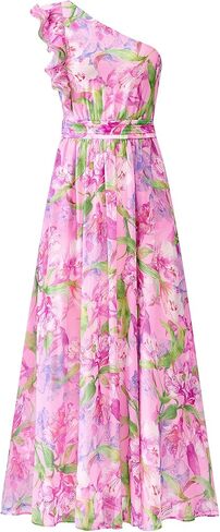 BTFBM Women Summer One Shoulder Floral Wedding Guest Dresses Sleeveless Smocked Ruffle Flowy Beach Vacation Maxi Dress in Saudi Arabia