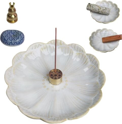 حامل البخور السيراميك ، موقد البخور مع 3 أجهزة كمبيوتر ثقوب البخور ، الماسك الرماد متعدد الأغراض للعصي ، لفائف ، سيج و Palo Santo ، Smudge Bowl مع تصميم أنيق ، مثالي للديكور المنزلي (الأزرق) in Kuwait