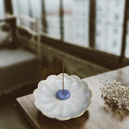 حامل البخور السيراميك ، موقد البخور مع 3 أجهزة كمبيوتر ثقوب البخور ، الماسك الرماد متعدد الأغراض للعصي ، لفائف ، سيج و Palo Santo ، Smudge Bowl مع تصميم أنيق ، مثالي للديكور المنزلي (الأزرق) in Kuwait