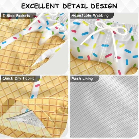 Boys Swim Trunks with Boxer Brief Liner, Ice Cream Cone Boys Swimwear Quick Dry Bathing Suit Toddler Swim Trunks in Saudi Arabia