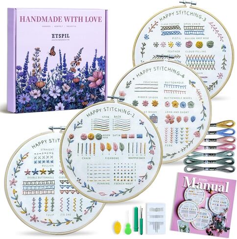 ETSPIL Embroidery Kit for Adults, 2 Hoops, 4K Slow-Mo, Pre-Printed Patterns in Saudi Arabia