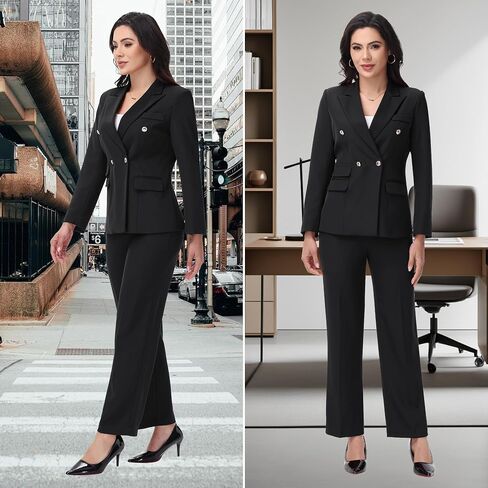 Women's Suiting Pants Suits for Women Dressy Double-Breasted Blazer Business Casual Outfits in Saudi Arabia