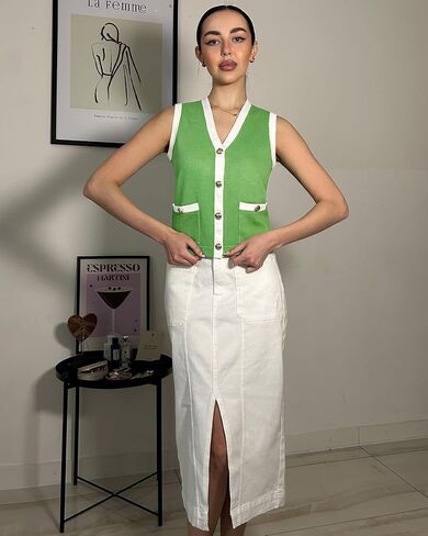 luvamia Knit Vest for Women Trendy Colorblock Button Down Dressy Casual Sleeveless Summer Sweater Vests Top with Pockets in Saudi Arabia