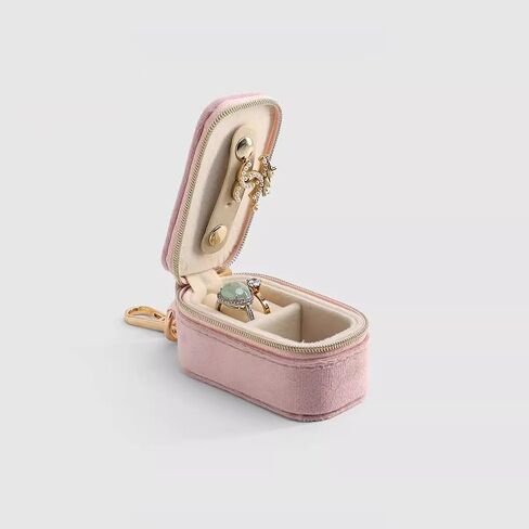 Velvet Mini Travel Jewelry Case - 2-in-1 Ring Holder Keychain Organizer, Portable Clutch for Earrings/Necklace, Wedding Party & Vacation Daily Storage Bag Gift for Women (Pink) in Saudi Arabia