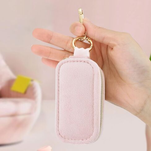 Velvet Mini Travel Jewelry Case - 2-in-1 Ring Holder Keychain Organizer, Portable Clutch for Earrings/Necklace, Wedding Party & Vacation Daily Storage Bag Gift for Women (Pink) in Saudi Arabia