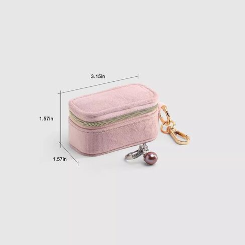 Velvet Mini Travel Jewelry Case - 2-in-1 Ring Holder Keychain Organizer, Portable Clutch for Earrings/Necklace, Wedding Party & Vacation Daily Storage Bag Gift for Women (Pink) in Saudi Arabia