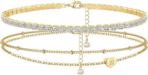 YANODA Gold Initial Bracelets for Women, 14K Gold Plated Bracelet Sets Trendy Gold Bracelet Stack Dainty Heart Letter Initial Bracelets Adjustable Tennis Bracelets Personalized Jewelry for Women in Saudi Arabia