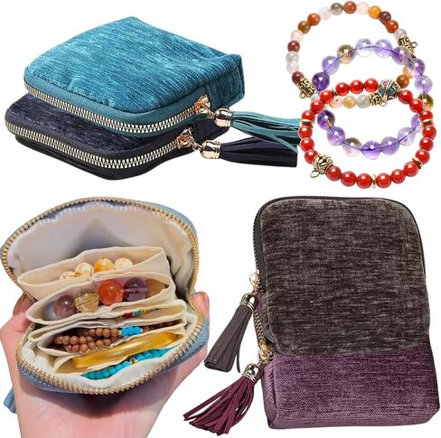 2025 New Travel Jewelry Case – Portable Organizer for Rings, Bracelets, & Bangles with Tassel Zipper, Elegant Jewelry Roll for Journey, Crystal Jewelry Storage Pouch, Mini, Avocado Green in Saudi Arabia
