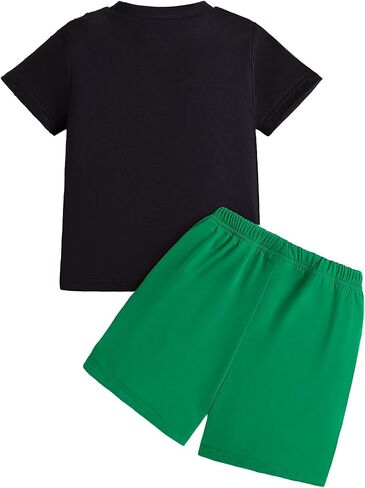 Boy's Letter Graphic Short Sleeve Tee Shirt and Elastic Waist Shorts Set 2 Piece Outfit 2-7T in Kuwait