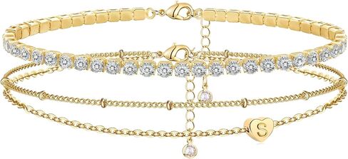 YANODA Gold Initial Bracelets for Women, 14K Gold Plated Bracelet Sets Trendy Gold Bracelet Stack Dainty Heart Letter Initial Bracelets Adjustable Tennis Bracelets Personalized Jewelry for Women in Saudi Arabia