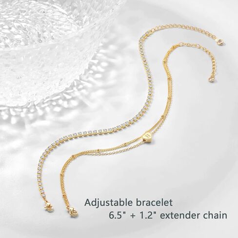 YANODA Gold Initial Bracelets for Women, 14K Gold Plated Bracelet Sets Trendy Gold Bracelet Stack Dainty Heart Letter Initial Bracelets Adjustable Tennis Bracelets Personalized Jewelry for Women in Saudi Arabia
