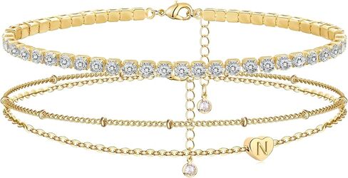 YANODA Gold Initial Bracelets for Women, 14K Gold Plated Bracelet Sets Trendy Gold Bracelet Stack Dainty Heart Letter Initial Bracelets Adjustable Tennis Bracelets Personalized Jewelry for Women in Saudi Arabia