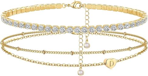 YANODA Gold Initial Bracelets for Women, 14K Gold Plated Bracelet Sets Trendy Gold Bracelet Stack Dainty Heart Letter Initial Bracelets Adjustable Tennis Bracelets Personalized Jewelry for Women in Saudi Arabia