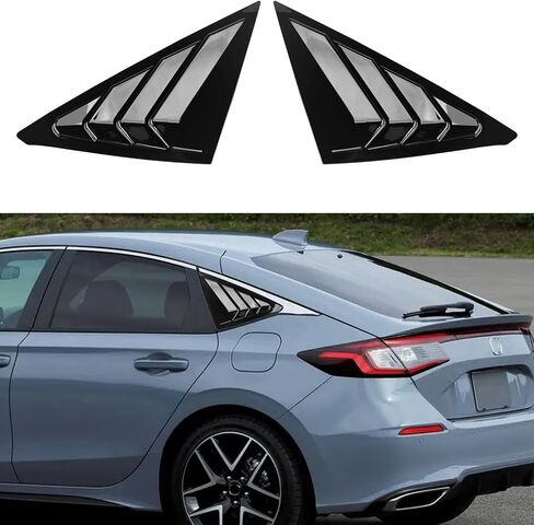 Thenice for 11th Gen Civic Racing Style Rear Side Window Louvers Air Vent Scoop Shades Cover Blinds Compatible with Honda Civic Hatchabck Type R 2022 2023 2024 -Glossy Black in Kuwait