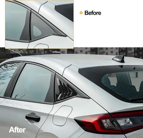 Thenice for 11th Gen Civic Racing Style Rear Side Window Louvers Air Vent Scoop Shades Cover Blinds Compatible with Honda Civic Hatchabck Type R 2022 2023 2024 -Glossy Black in Kuwait
