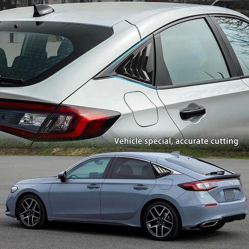 Thenice for 11th Gen Civic Racing Style Rear Side Window Louvers Air Vent Scoop Shades Cover Blinds Compatible with Honda Civic Hatchabck Type R 2022 2023 2024 -Glossy Black in Kuwait