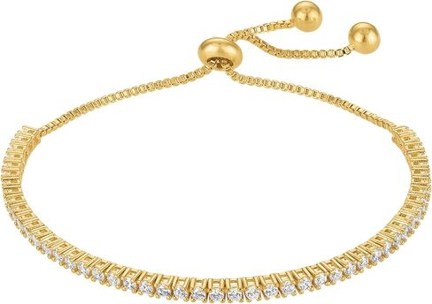KISPER Adjustable Tennis Bracelet for Women - 18K White Gold or Gold Plated Round Cut AAAAA CZ, 2mm/3mm/4mm Dainty Cubic Zirconia Bracelet, Elegant Gift in Kuwait