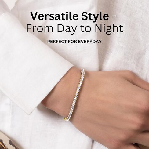 KISPER Adjustable Tennis Bracelet for Women - 18K White Gold or Gold Plated Round Cut AAAAA CZ, 2mm/3mm/4mm Dainty Cubic Zirconia Bracelet, Elegant Gift in Kuwait