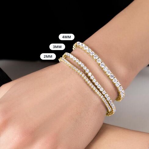 KISPER Adjustable Tennis Bracelet for Women - 18K White Gold or Gold Plated Round Cut AAAAA CZ, 2mm/3mm/4mm Dainty Cubic Zirconia Bracelet, Elegant Gift in Kuwait