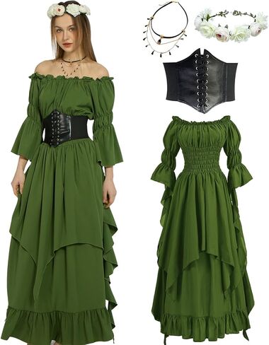 kasahara Renaissance Medieval Costume Dress for Women with Flower Crown Corset Renaissance Fairy Outfit for Women 4pcs in Saudi Arabia