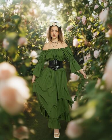 kasahara Renaissance Medieval Costume Dress for Women with Flower Crown Corset Renaissance Fairy Outfit for Women 4pcs in Saudi Arabia
