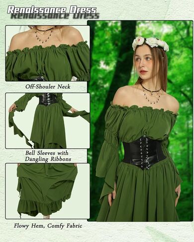 kasahara Renaissance Medieval Costume Dress for Women with Flower Crown Corset Renaissance Fairy Outfit for Women 4pcs in Saudi Arabia