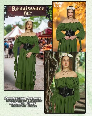 kasahara Renaissance Medieval Costume Dress for Women with Flower Crown Corset Renaissance Fairy Outfit for Women 4pcs in Saudi Arabia