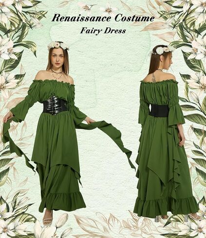 kasahara Renaissance Medieval Costume Dress for Women with Flower Crown Corset Renaissance Fairy Outfit for Women 4pcs in Saudi Arabia